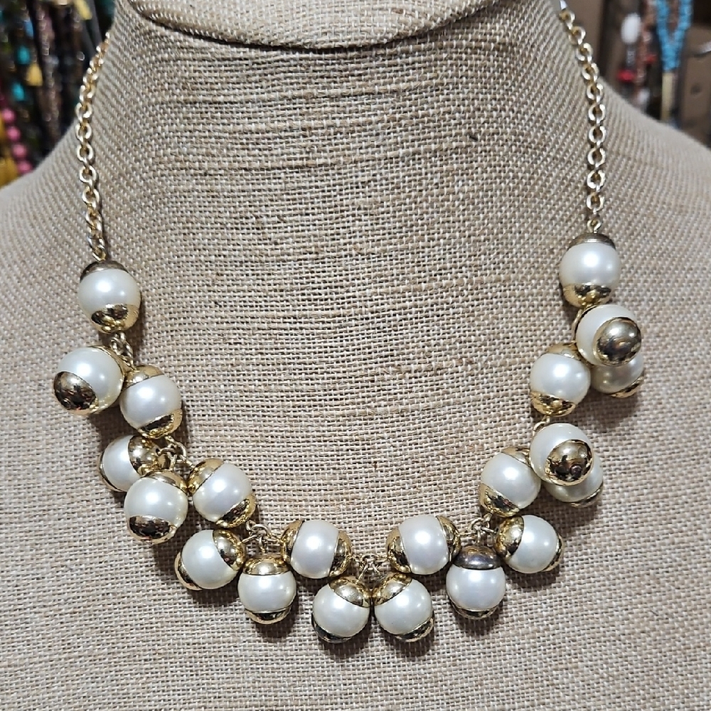 J. Crew Elegant Gold and White Faux Pearl Necklace